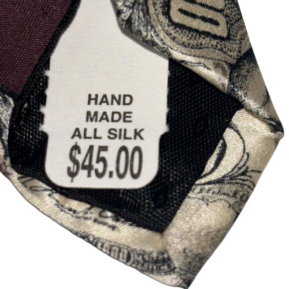 100% Silk Mens Tie by Museum Artifacts Money Theme Currency Handmade - Picture 5 of 8